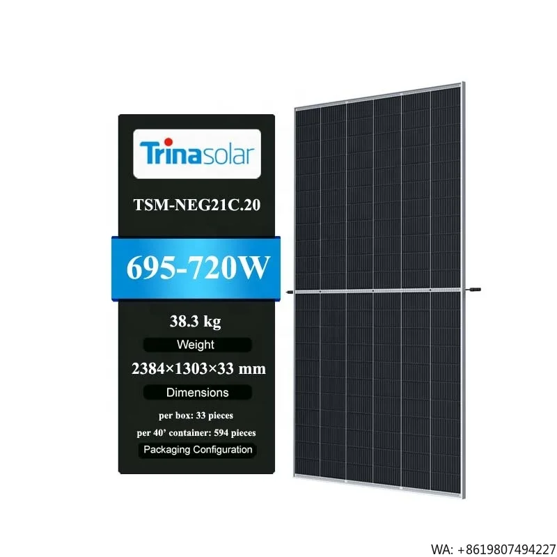 Trina High Efficiency 720W N-Type I- Bifacial Dual Glass 710W Solar Panel 7000W 690W Mono Half Cell PERC Manufacturer's
