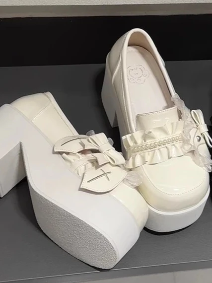 

Lolita Cross Bunny Thick-Soled Shoes Cute Round-Toe Thick-Soled JK Uniform Mary Jane Shoes Japanese Mine Series PU Single Shoes