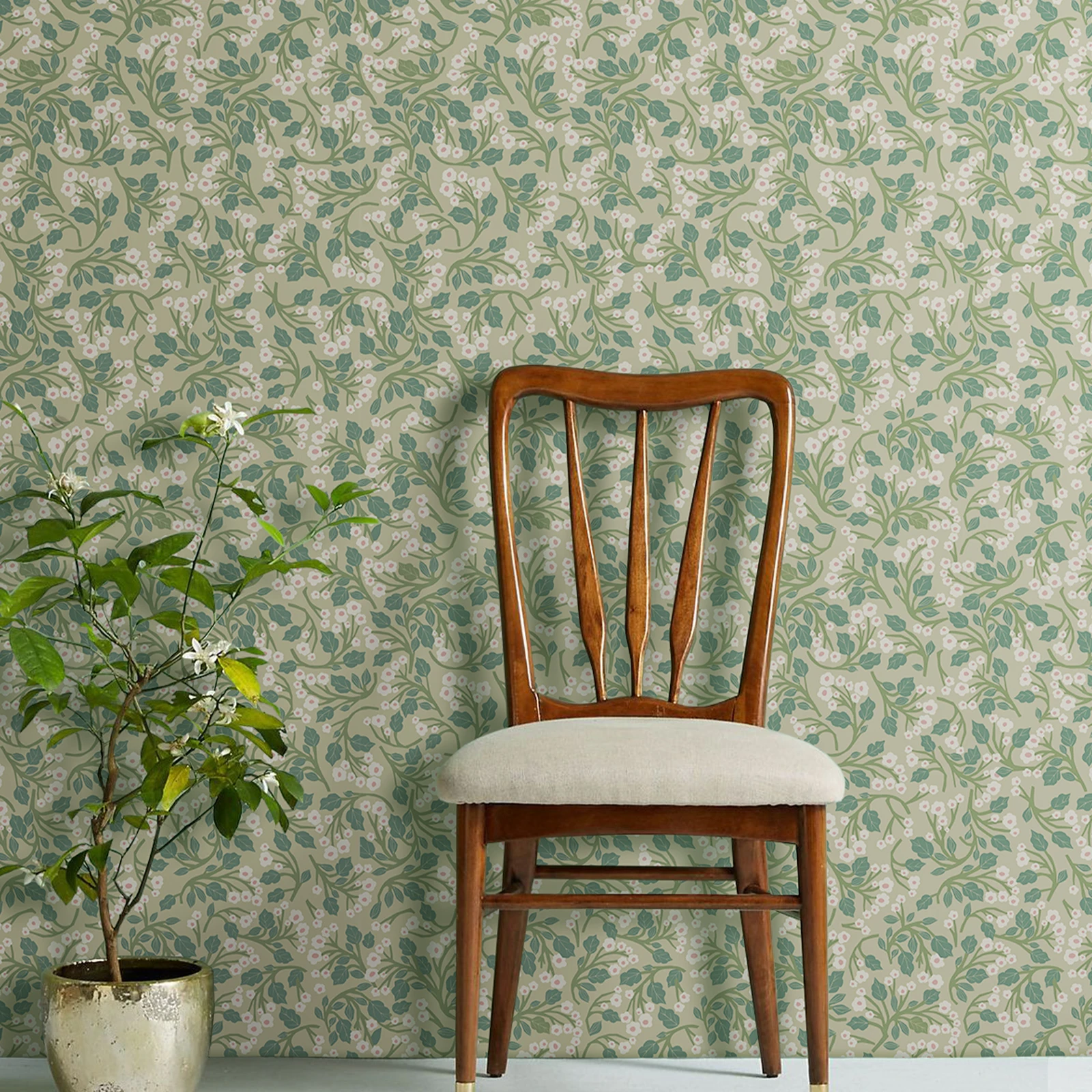 Fresh Green Leaves White Flowers Peel and Stick Wallpaper Waterproof Self Adhesive Wallpaper Kitchen Bathroom Living Room Decor