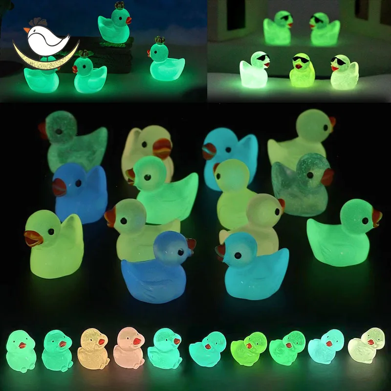 5/10Pcs Cute Duckling Glow in the Dark Decorations Toys Resin Miniature Figurines Succulent Decoration Luminous Gift Novelty Gag