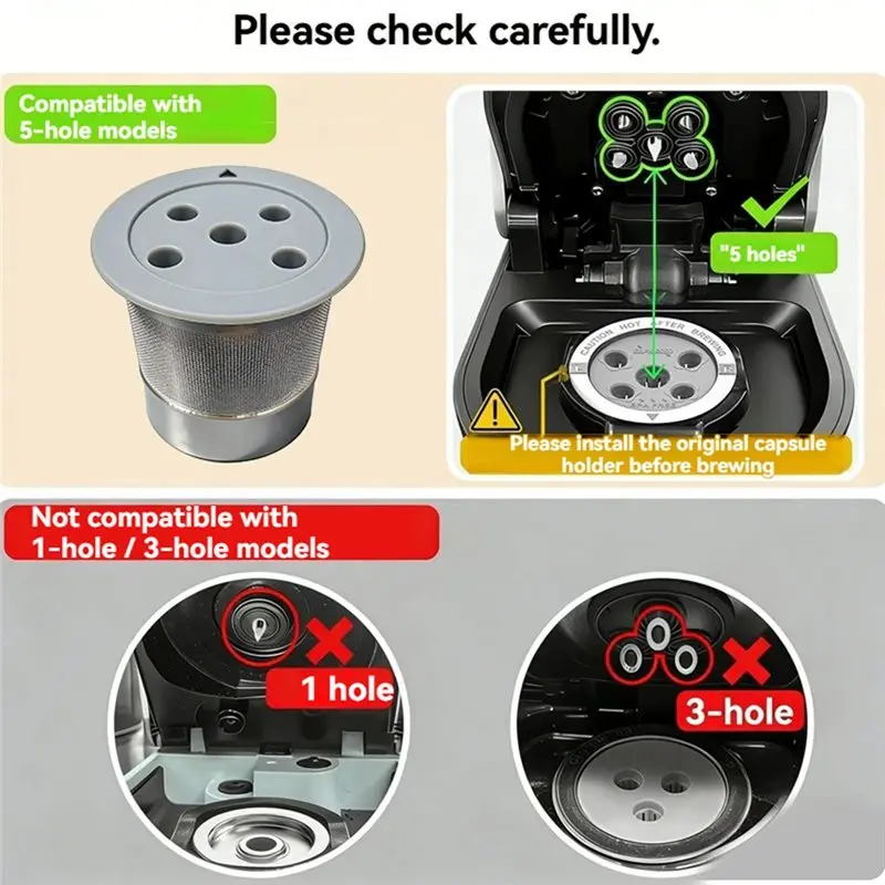 A93E-4PCS Eco-Friendly K-Cup Pods For Keurig K-Supreme Plus Coffee Maker Reusable Stainless Steel Filter Cup 5-Hole K-Cup