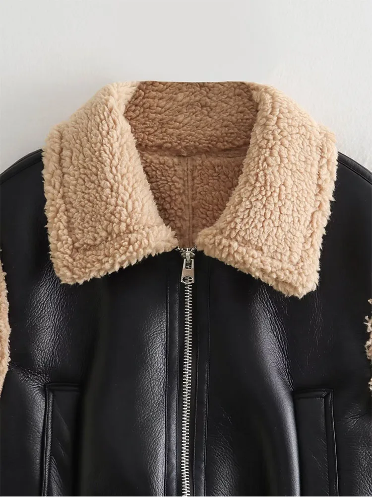 Colete piloto dupla face feminino, estilo europeu e americano, comércio exterior, nova moda, lapela de zíper versátil, 2024