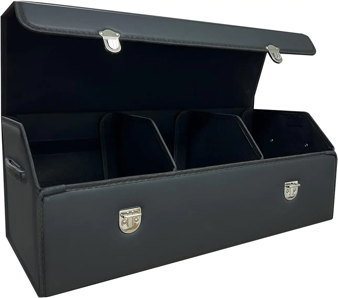 

Foldable Faux Leather Car Trunk Organizer with Lid, 3 Compartments for SUV Sedan Storage
