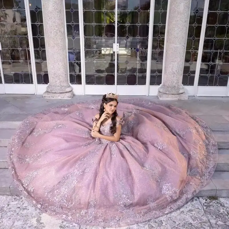 Customized Shiny Pink Quinceanera Dress Princess Prom Ball Gown Sweet 16 XV Years Old Miss Birthday Pageant Mexican Dress