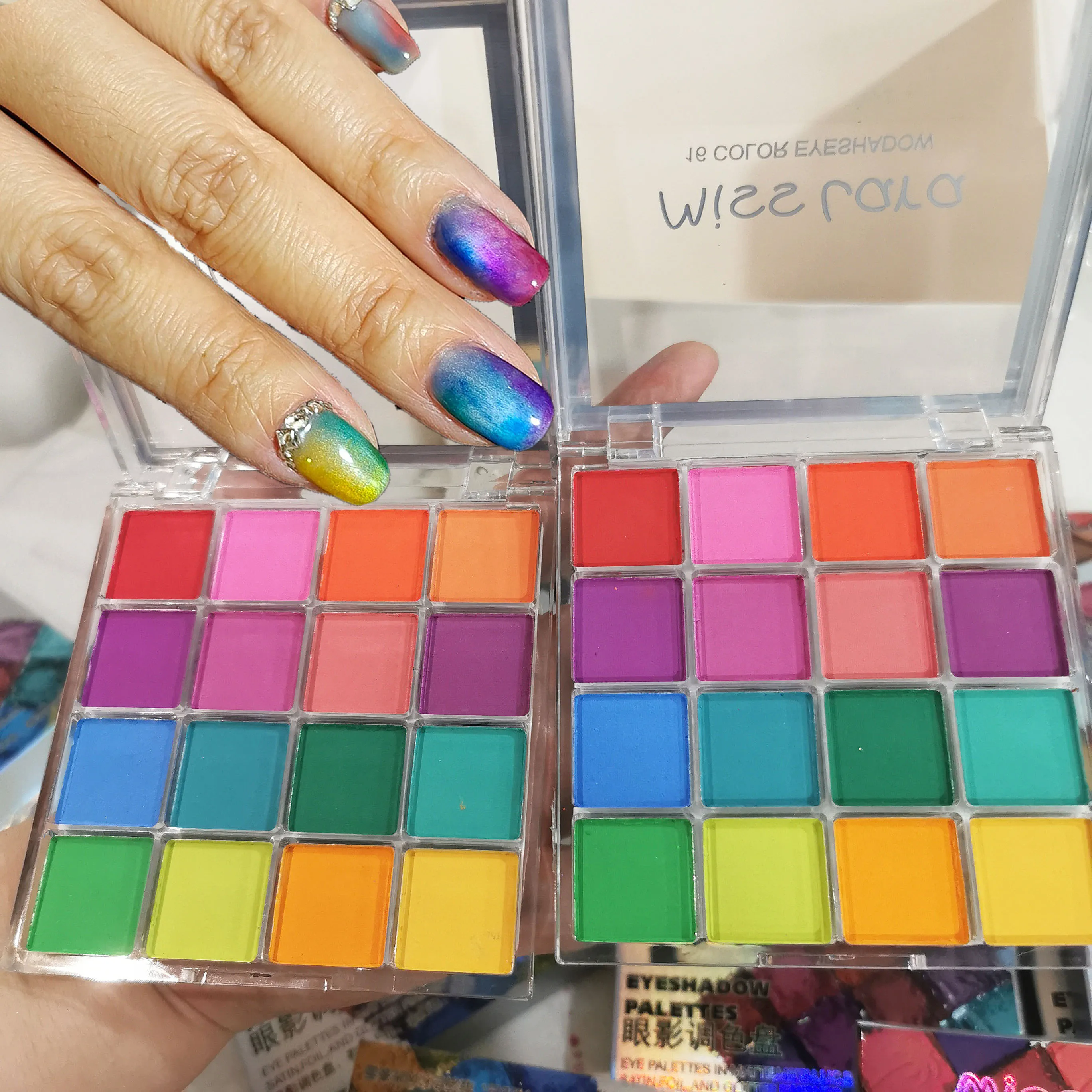 

4/6/9/16 Color Solid Patting Nail Powder Palette Summer Neon Color Gradient Rubbing Pigment Nail Glitter Eyeshadow Makeup Palett