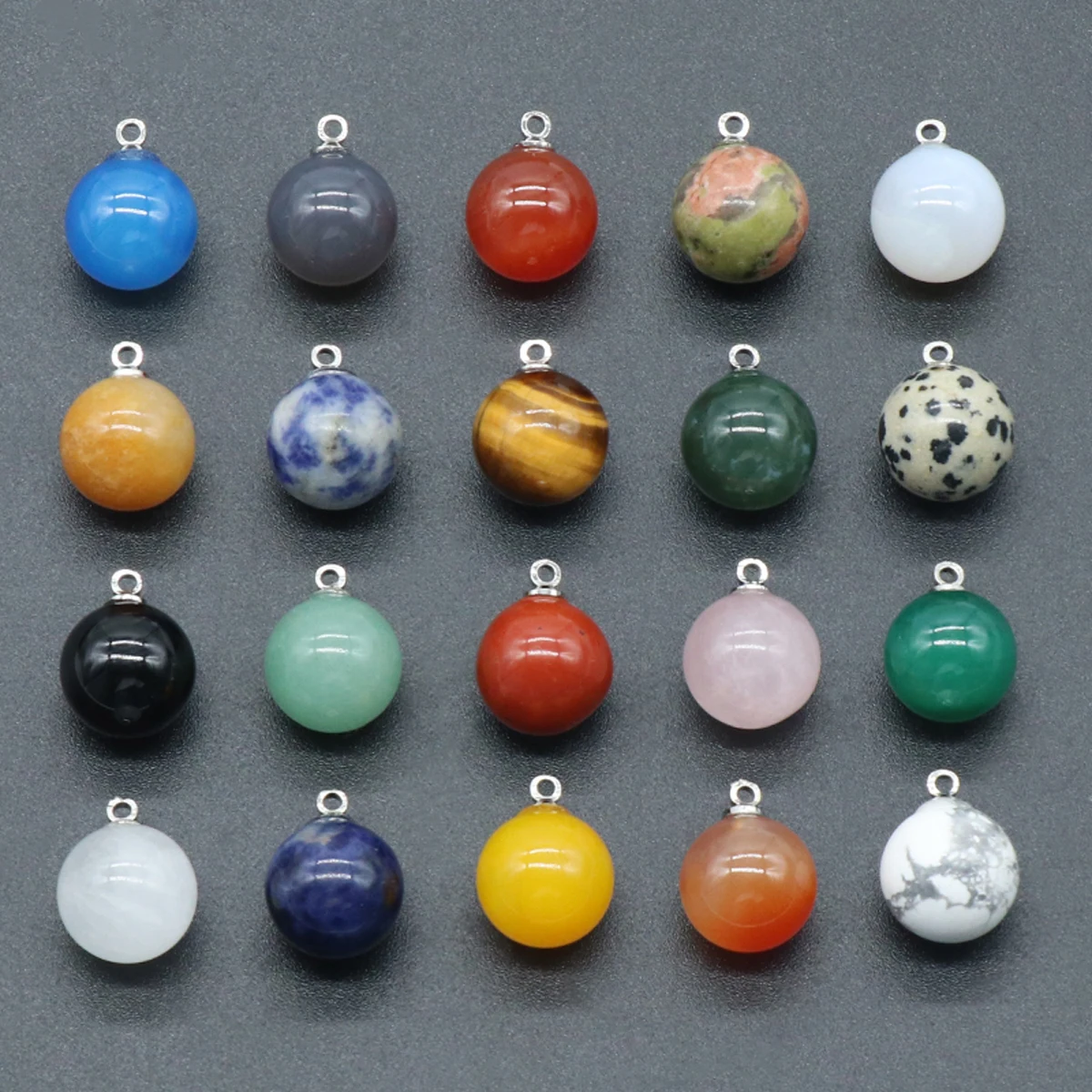 5pc Natural Stone Pendants Ball Rose Quartz Opal Agate Polished Gemstone Crystals Charms for Jewelry Making Necklace Earrings