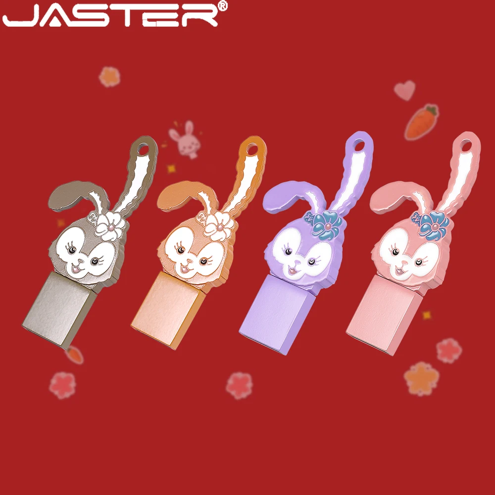 JASTER Metal Cartoon Rabbit USB 2.0 Flash Drive 128GB 64GB High-speed Pen drive 32GB 16GB Gold Memory stick Creative U disk gift