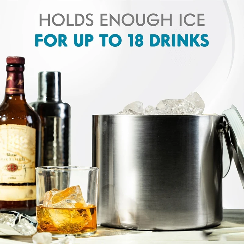 BAAG-Secchio per il ghiaccio (3 litri) Secchiello per il ghiaccio isolato a doppia parete in acciaio inossidabile con coperchio e paletta, secchielli per il ghiaccio per feste, maniglia