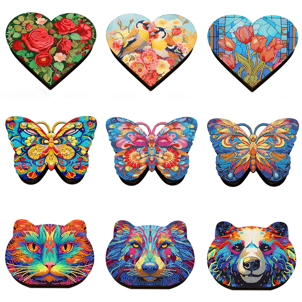 DIY Diamond Painting New Wooden Box with Heart shaped Animal Shape Flower Diamond Embroidery Art Wooden Jewelry Box Storage Box