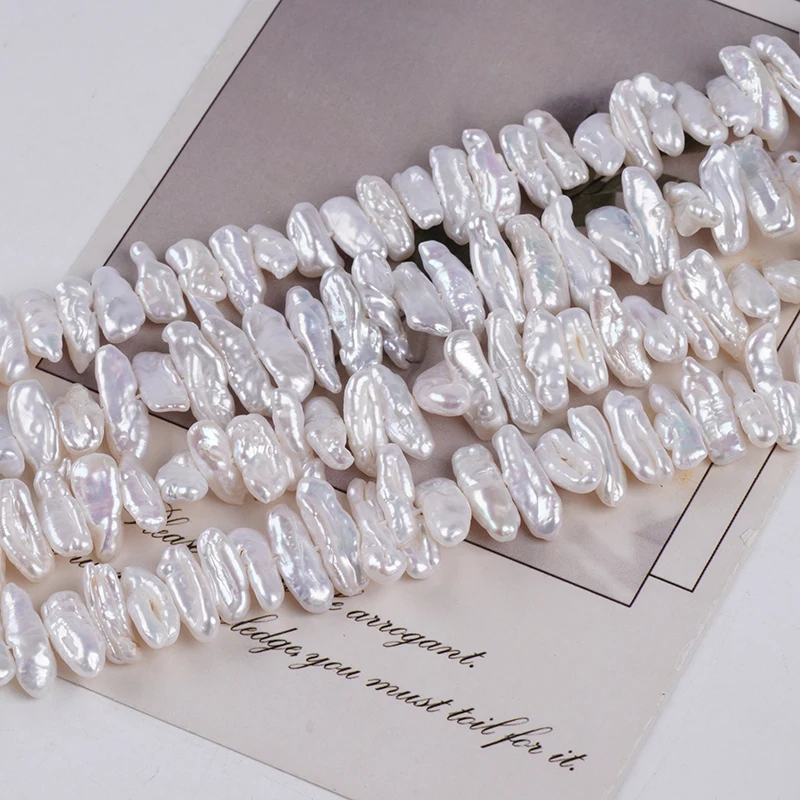 5-6mm Width White Biwa Peal Freshwater Pearl Side Hole Strands Wholesale for Jewelry