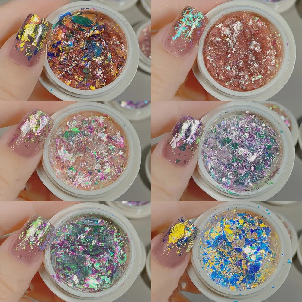 1Jar Aurora Cloud Brocade Powder Nail Sequins Sparkly Iridescent Opal Powder Nail Glitter Pink Blue Colorful Opal Nail Flakes &&