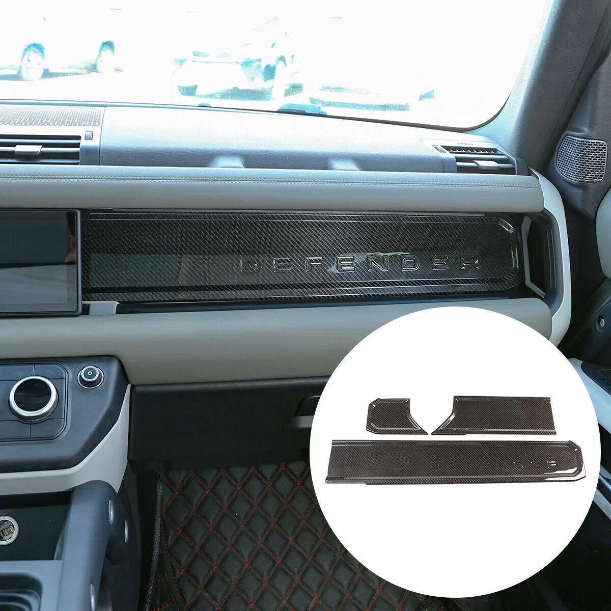 3PCS Real Carbon Fiber Dashboard Panel Cover fits for LR Defender 110 90 130 2020 2021 2022 2023 2024