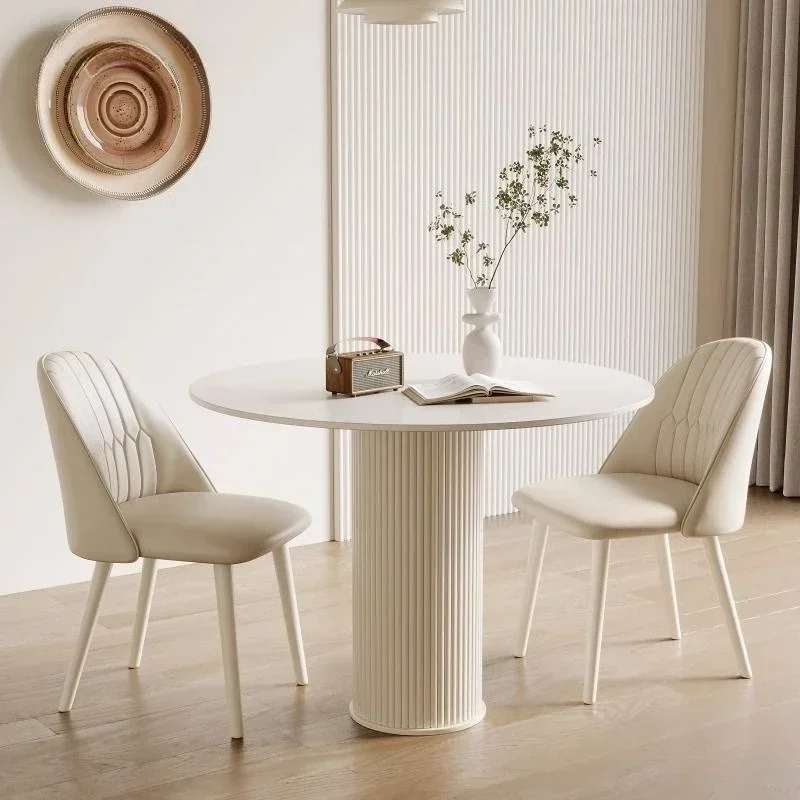 Cream wind round dining table household small apartment slate negotiation table and chair combination modern simplicity