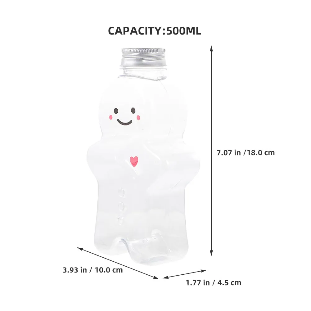 2Sets Christmas Gingerbread Man Beverage Bottle 500Ml Clear Reusable Drink Container for Juicing Milk Water Holiday Party Decor