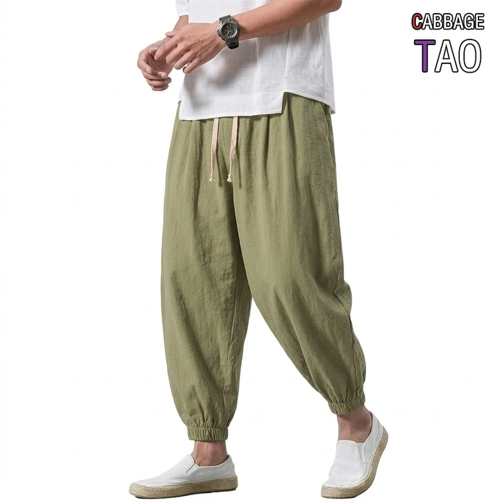 Pantalones Harem Holgados para Hombre, de Algodón y Lino, Pantalones de Yoga, Deportivos, Casuales, para Gimnasio, Senderismo y Uso Diario