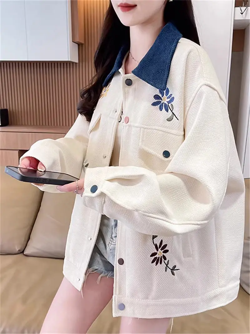 

2025 New Women's Floral Embroidery Tweed Jacket - Spring Autumn Casual Workwear Small Fragrance Style Coat White Top G622