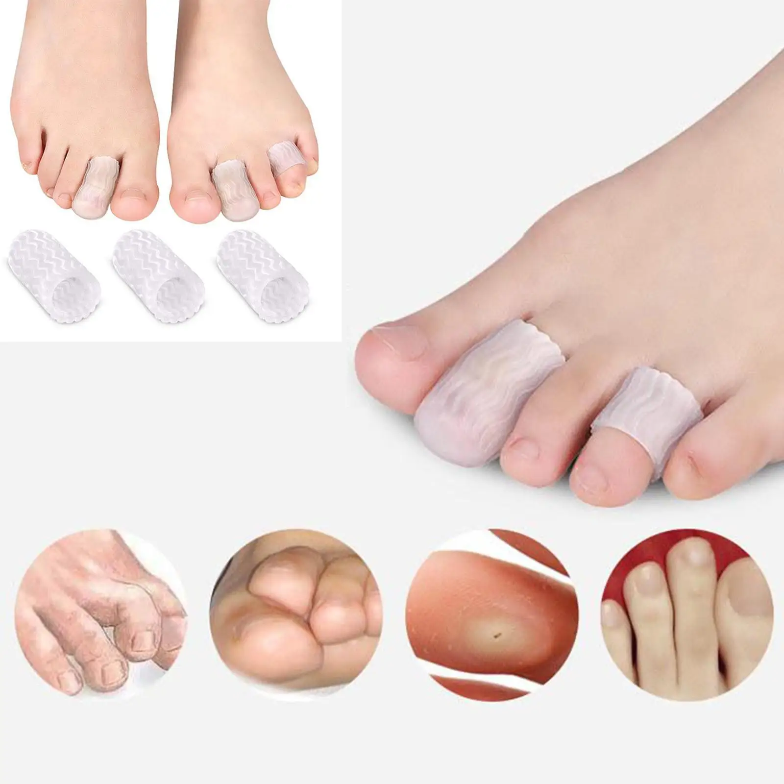 Soft Silicone Toe Separators for Curled Pinky Toes Straightener Open Toe Sleeves Protector Unisex Pain Relief