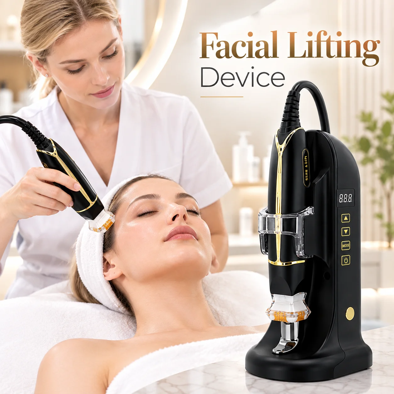RF Skin Tightening Machine Black Gold Facial Lifting Device for Beauty Salon