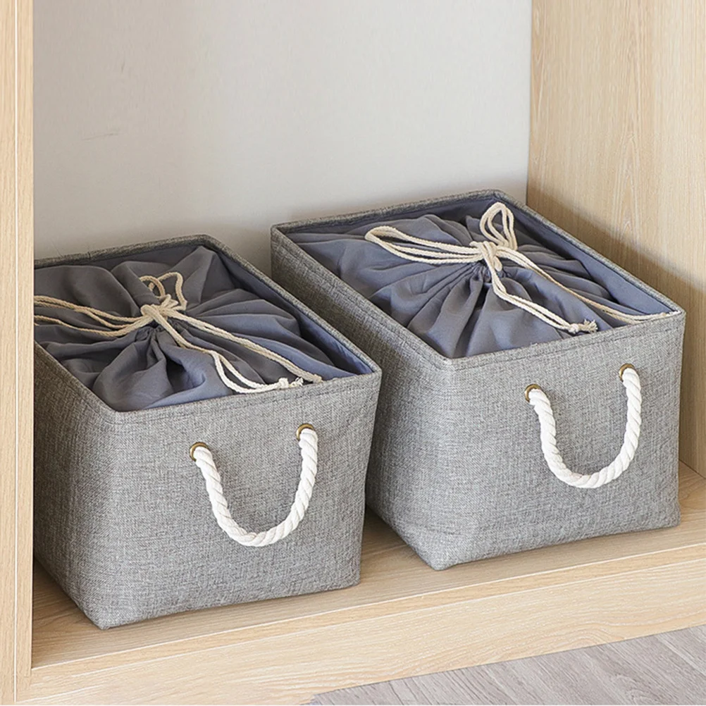 

Clothes Storage Basket Grey Large Capacity Drawstring Design Thickened Tote Rope Heavy Duty Laundry Bucket For Bedroom