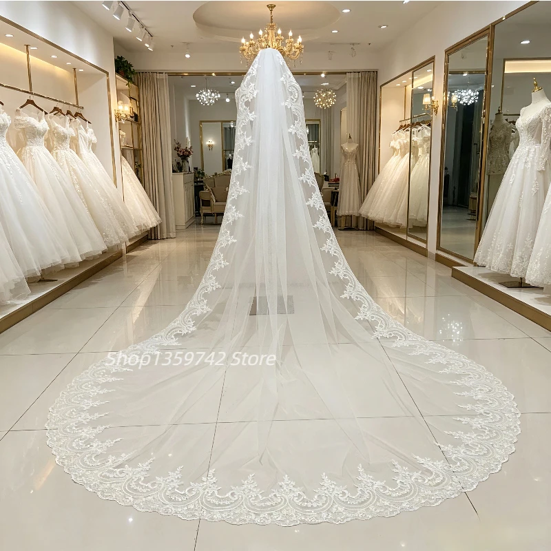 

White/ivory bridal veil, 3-meter-wide sequined lace veil for cathedral, wedding accessories