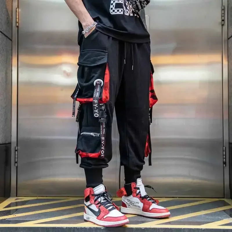 

Хэллоуин 2025 Calças cargo masculinas da moda, outono inverno, sino, 195 bolsos, estilo casual, moda de dança de presenter