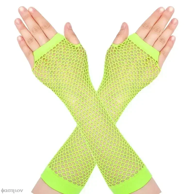 Nouveaux gants en maille gants en résille néon mitaines noir rouge vêtements transparents robe fantaisie pour femmes filles Sexy Punk Goth gant de danse
