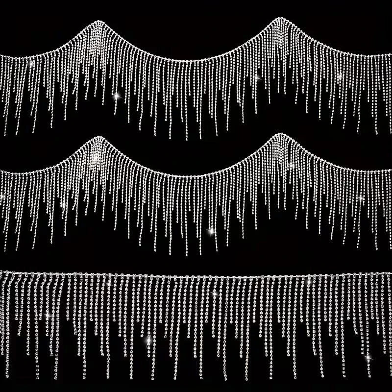 

1 Yard Sparkle Rhinestone Trim Rhinestone Fringe Belt Diamond Crystal Tassel Fringe Trim Chain for Jeans Jacket Wedding Dress