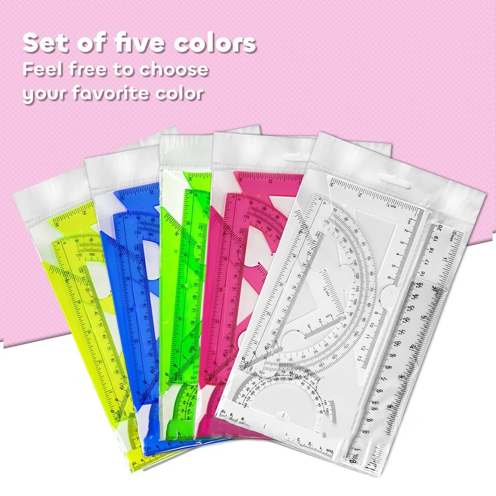 6pcs Transparent Math Set Plastic Protractor Triangle Rulers Set Transparent Ruler Measuring Tool For School Office Home Supplie