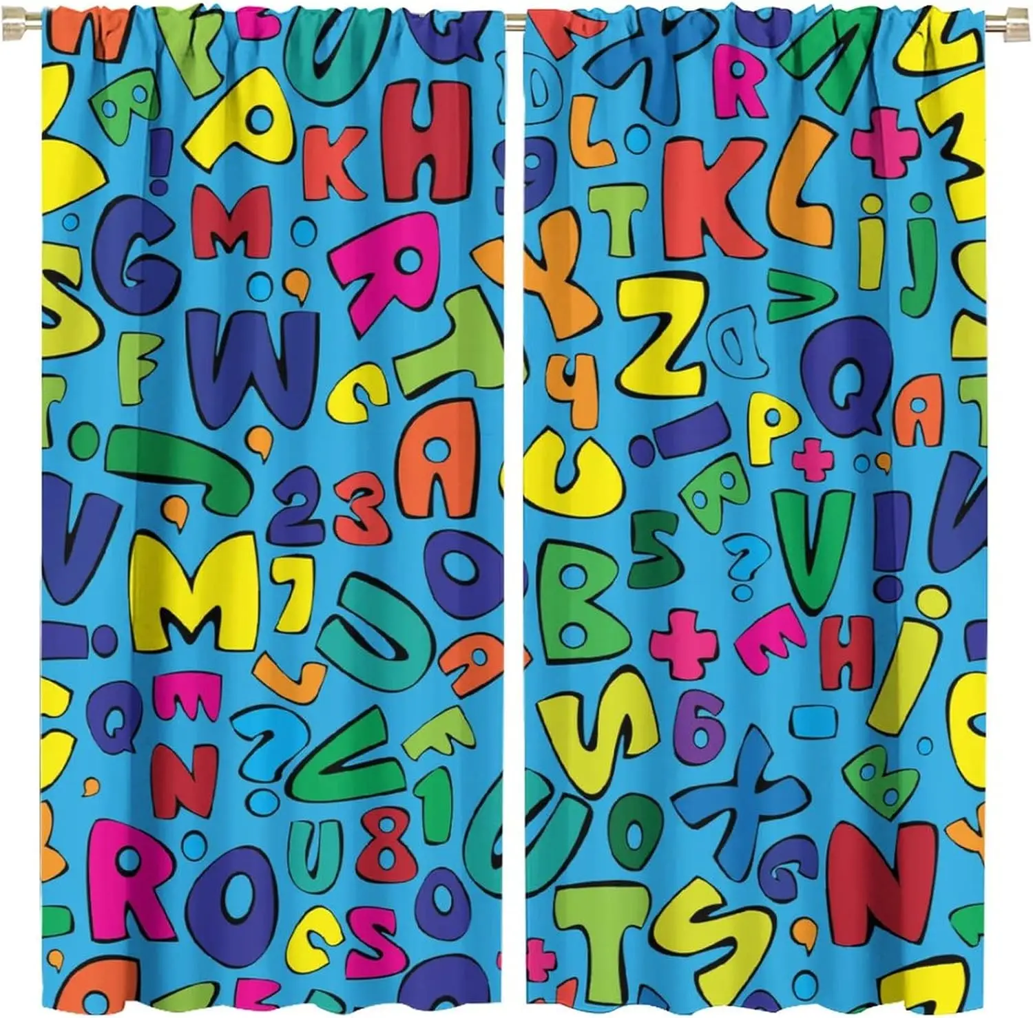 Coloured Letters Curtains,Kids Education Alphabet Pattern Window Treatments for Living Room Bedroom Boys Girls Room Nursery