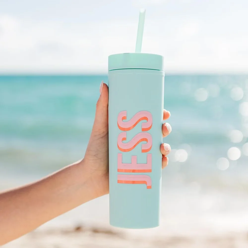 Personalized Iced Coffee Mug, Custom Large-Capacity Cold Drink Bottle with Lid and Straw, Travel Water Bottle