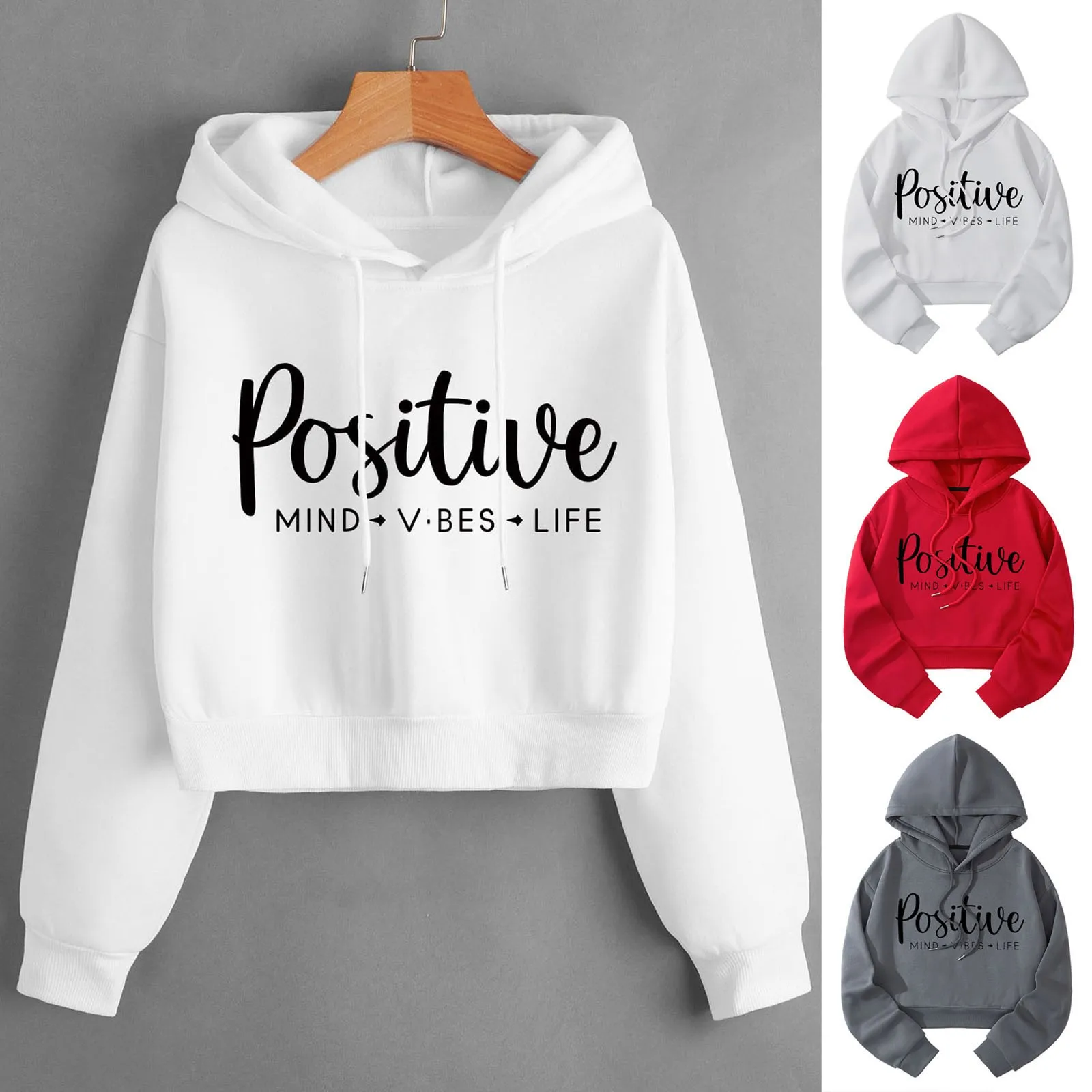 Hoodies Crop Tops Women Retro Oversize Letter Print Hooded Loose Sweatshirts Autumn Y2k Long Sleeve Hooded Hoodie Tracksuit Top