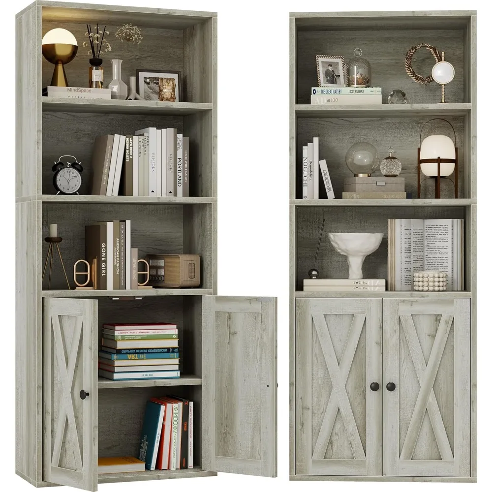 

Industrial Bookshelves and Bookcases with Doors 11.8 in Depth Set of 2 Floor Standing 5 Shelf Display Storage Shelves Bookcase
