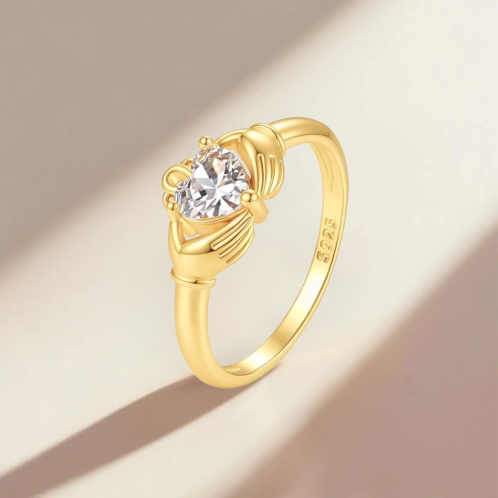 Women's 925 Sterling Silver Gold Love Claddagh Ring