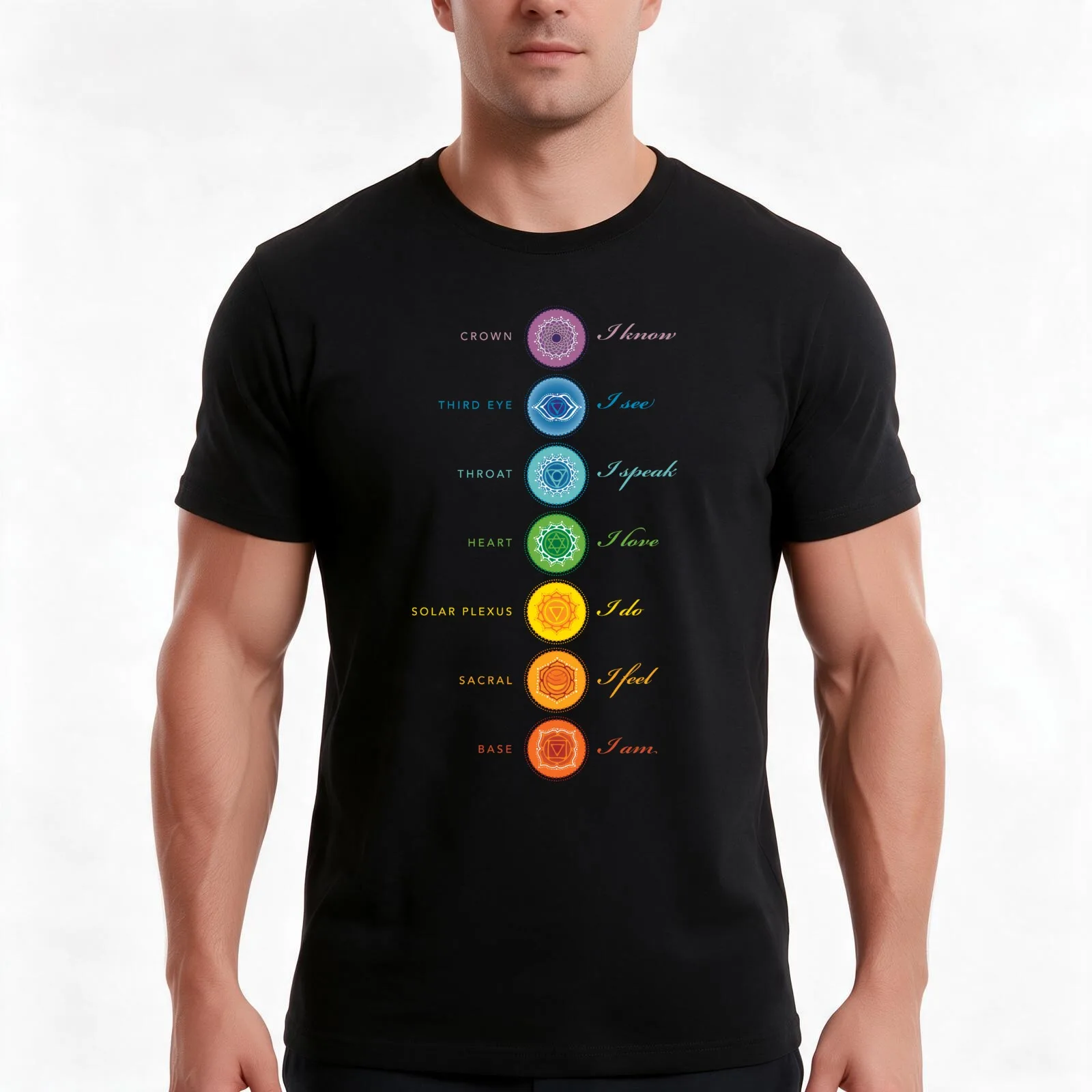 Chakras + affirmations T-Shirt, Summer Casual Cotton Tee, Oversized Streetwear Tops, Vintage Graphic Print, Unisex Men Women