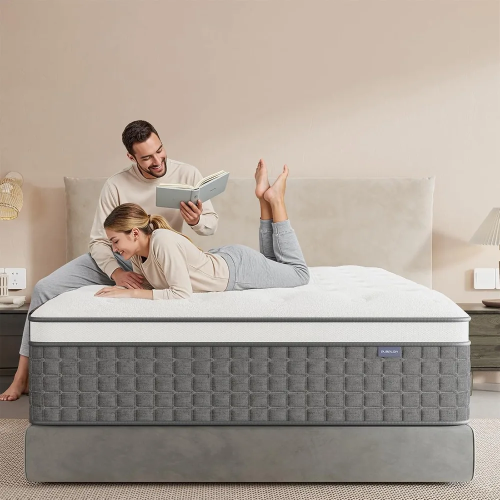 Mattress Queen Size, Medium Firm 12 Inch Mattress with Extra Lumbar & Shoulder Support, Hybrid Mattresses with Gel