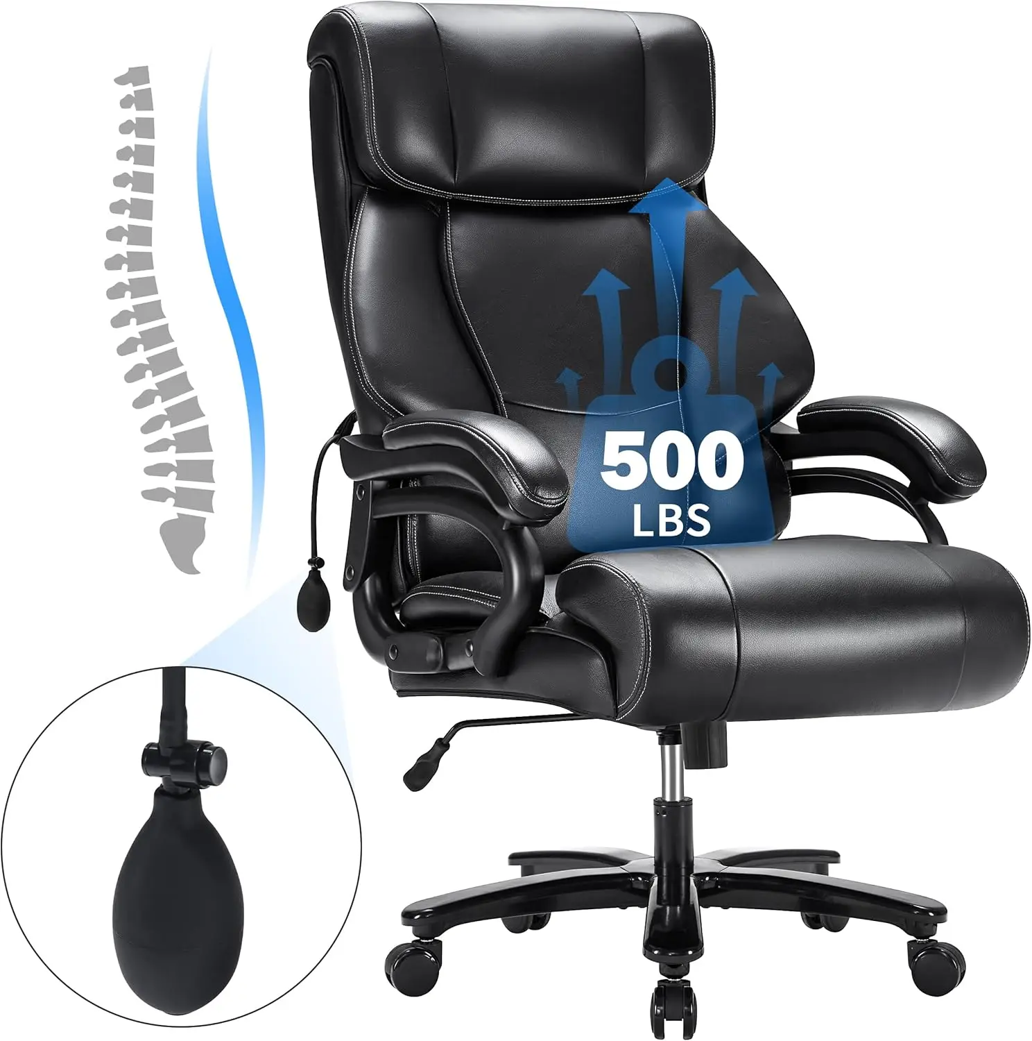 

Big And Tall Office Chair 500Lbs For Ba Pain Relief, Executive Heavy Duty Office Chair For Heavy People, Ergonomic Office