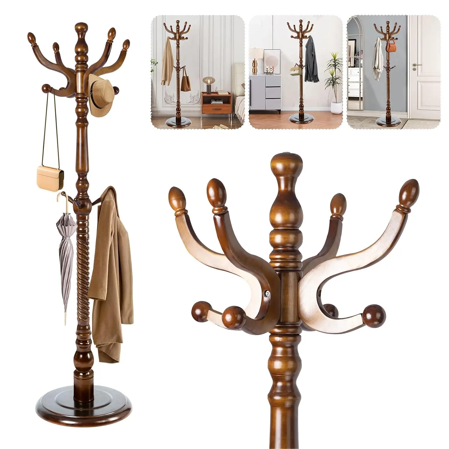 Solid Wood Coat Stand Freestanding 70