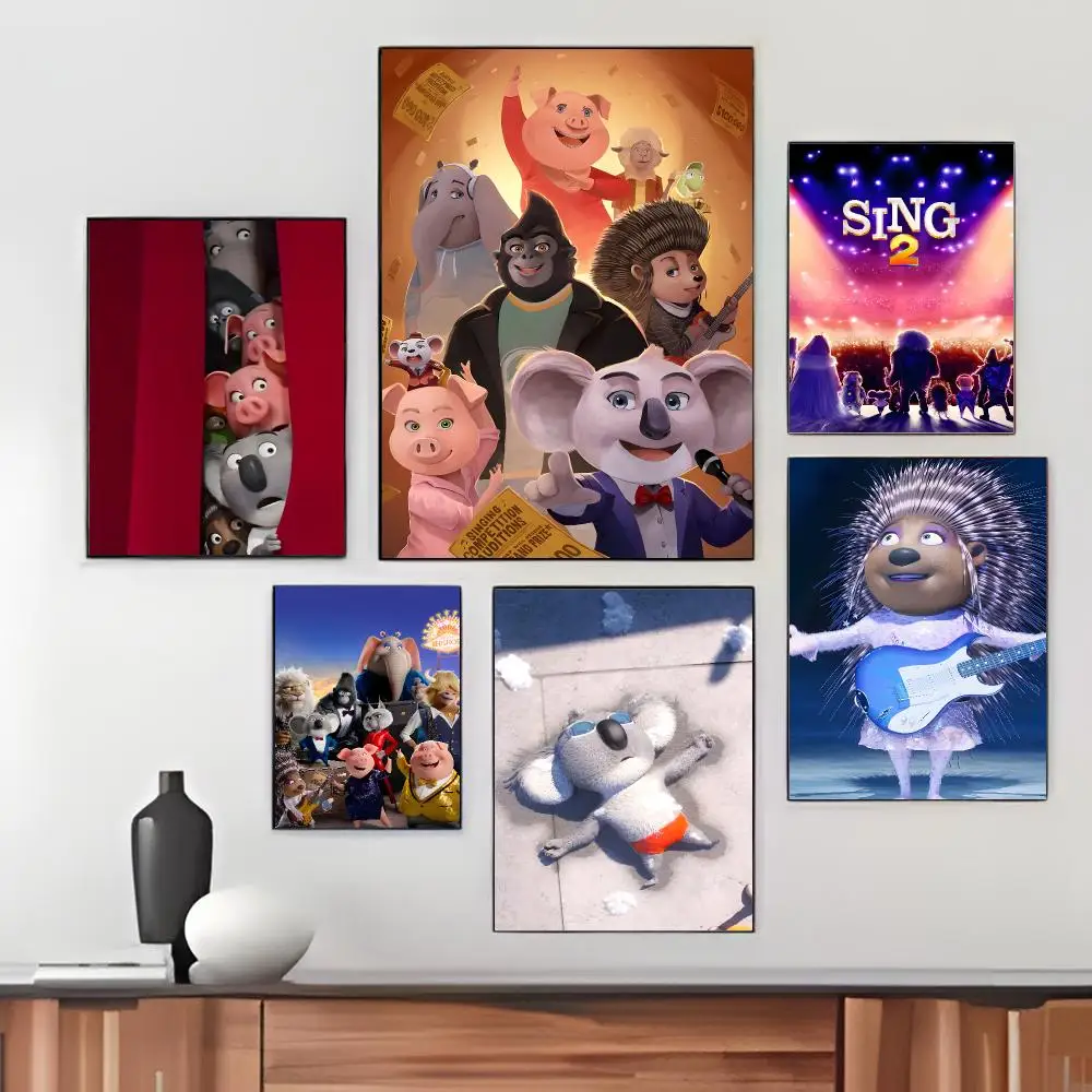Cartoon Movie S-Sing Poster Pegatina artistica HD autoadhesiva impermeable para salon dormitorio