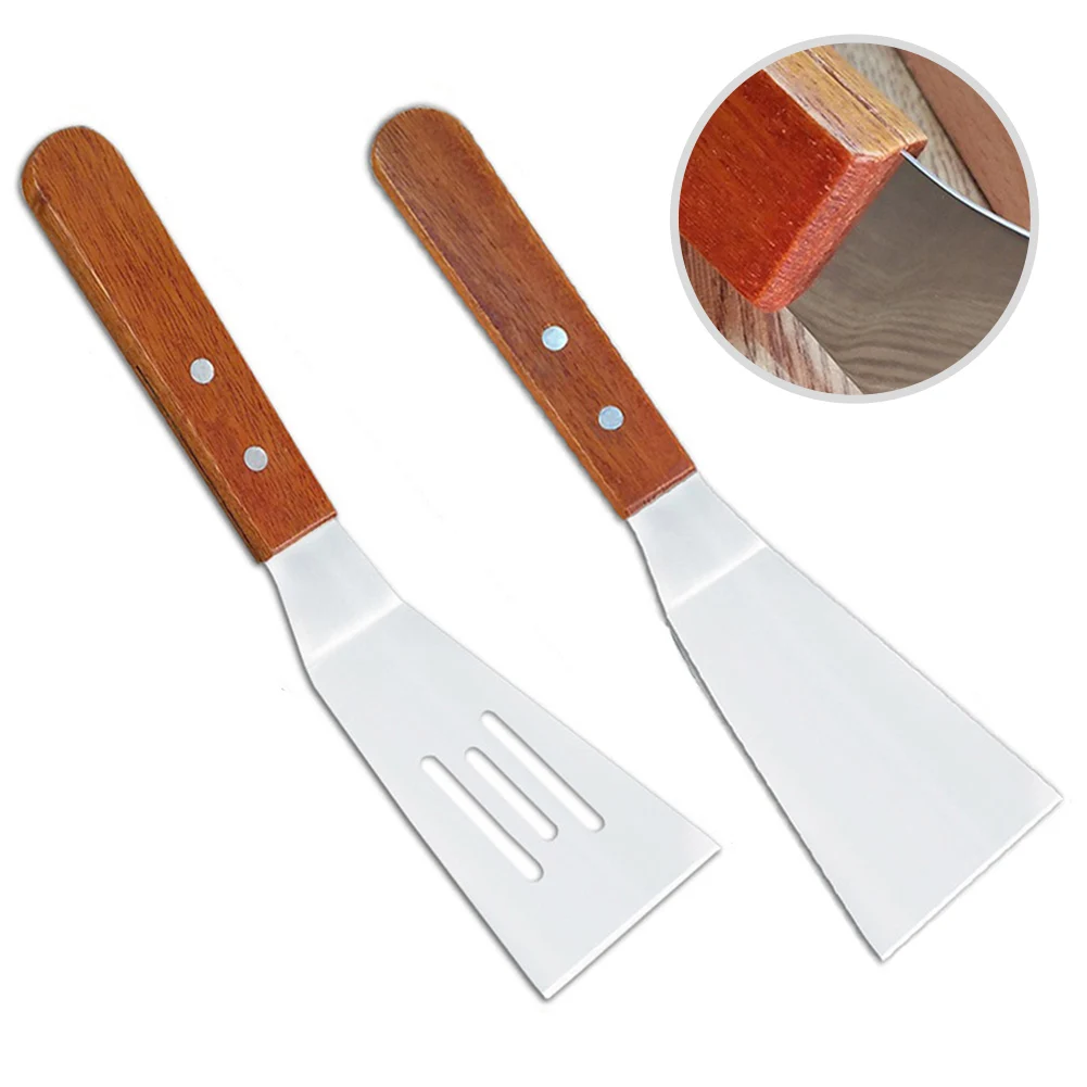 Wooden Handle Small Frying Spatula Drain Spatula Barbecue Spatula Baking Tools Kitchen High-temperature Frying Shovel