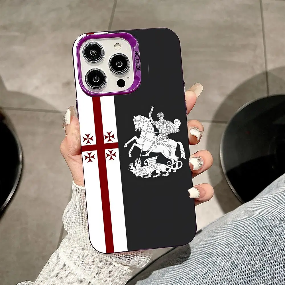 Custodia per cellulare con bandiera della Georgia per iPhone 17 16 15 14 13 12 11 X XR XS 8 7 Pro Max Plus Cover viola traslucida di lusso