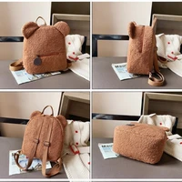 Cute Bear Ear Fleece Backpack for Girls, 1Pcs Warm Lambswool Small Daypack, Kids Casual School Bag Rucksack for Travel Shopping 5