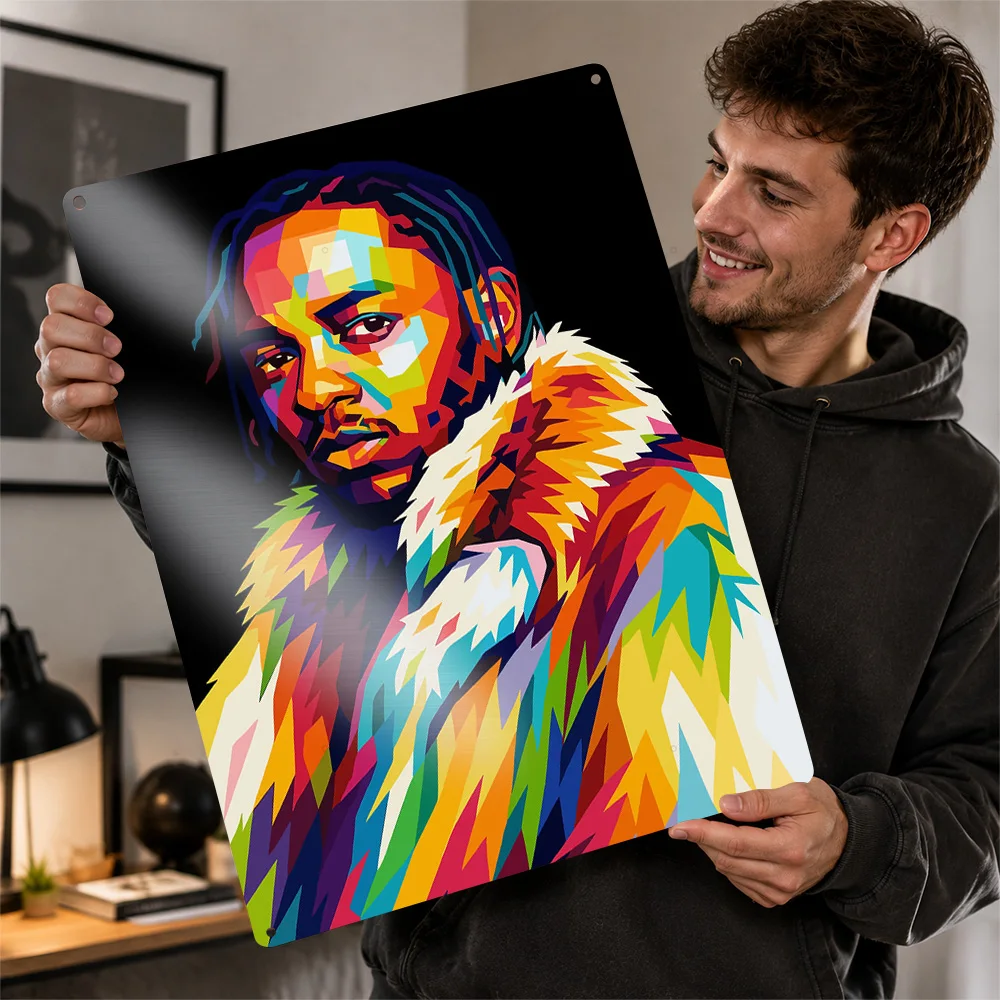 Kendrick Lamar WPAP Portrait Textured Poster Customized Metal Tin Sign Dynamic Urban Rhythm Wall Art Made For Album Collectors