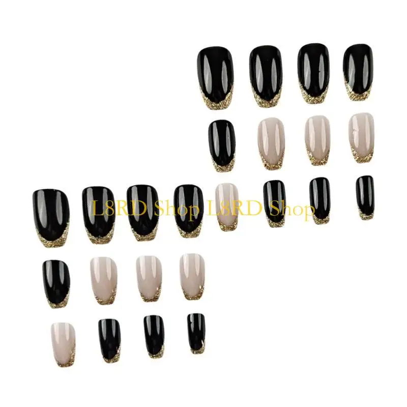 L8rd 24x TIP French Tip on Dail Ministalist الاصطناعية متوسطة التابوت تابوت كامل الغلاف الكامل مسمار تلألؤ عصا على الأظافر