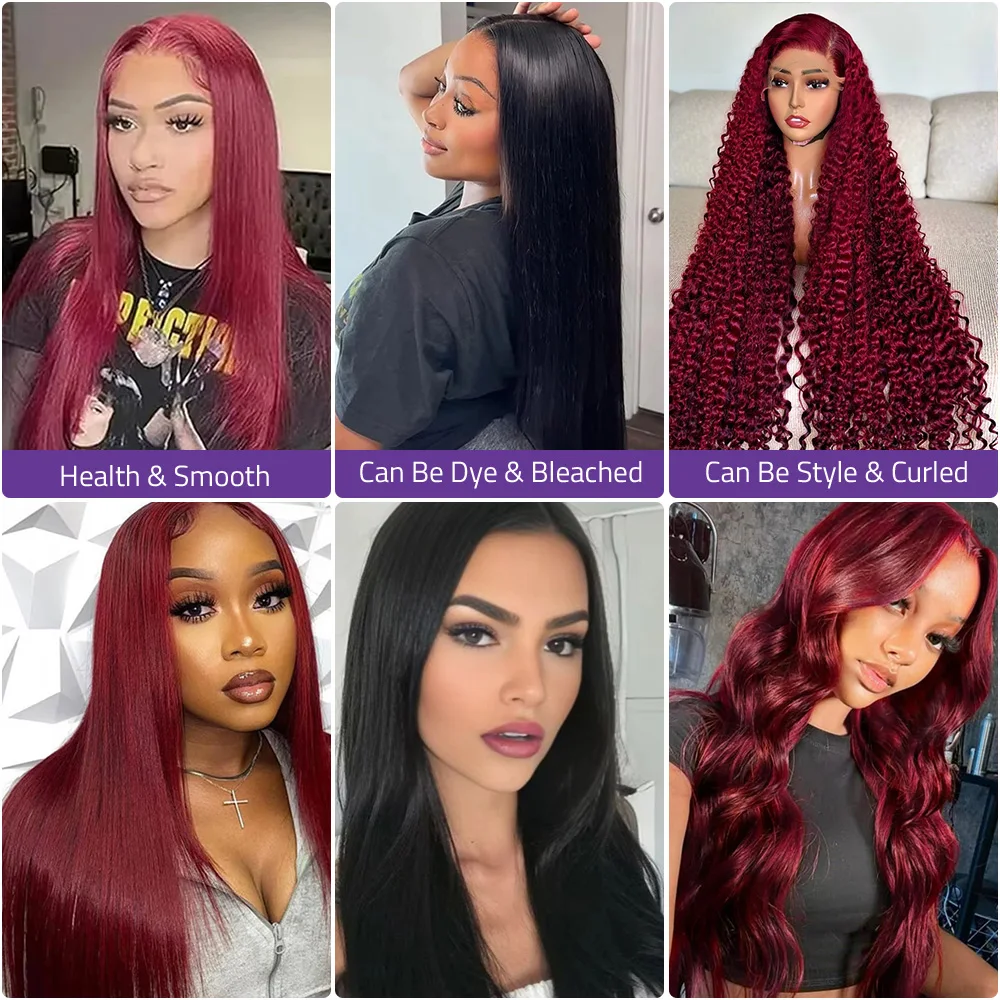 # 99J العظام مستقيم بورجوندي شعر الإنسان الدانتيل الجبهة الباروكات 13x4 و 13x6 HD الدانتيل الشفاف أمامي 40 بوصة الباروكات الملونة للنساء #4