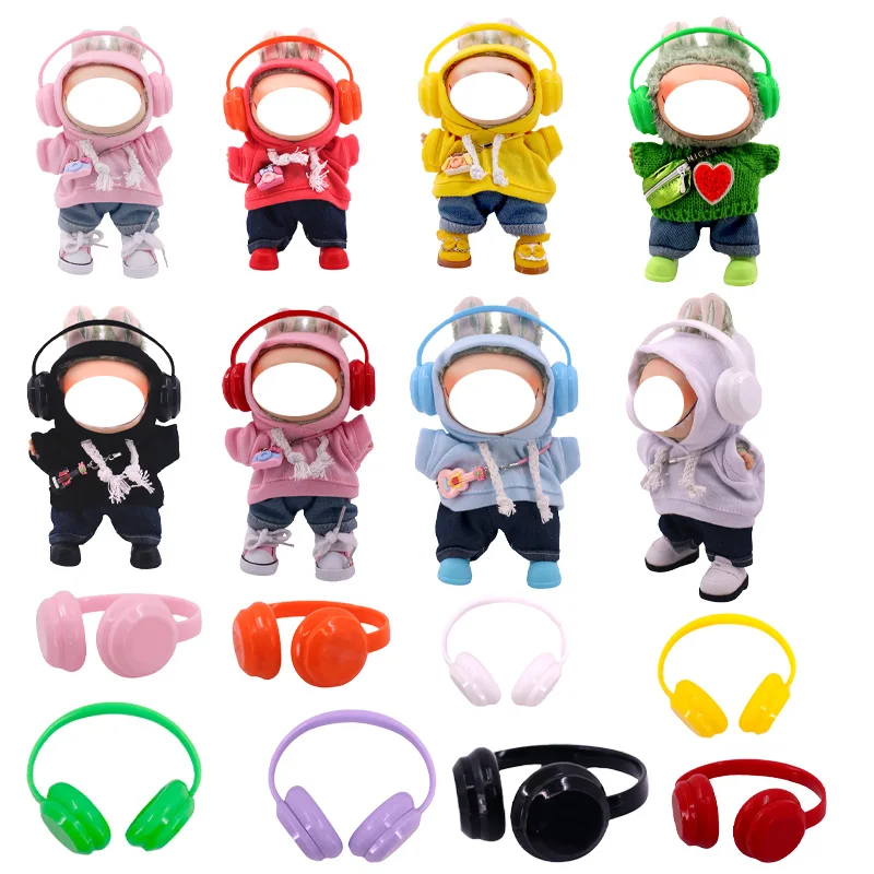

For 17cm Labubu Anime Macaron Color Headset Doll Clothes Decoration Dress Up Cute Doll Accessories Girl Children Holiday Gift