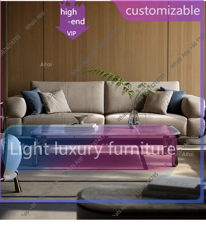 Fu Light luxury blue crystal coffee table, the whole house of the villa is matched with the living room series