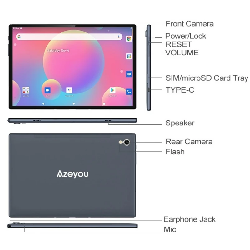 T10 Tablet 10.1 Inch Android 11 4G Phone Tablet 2GB RAM 32GB Storage 2MP & 5MP Cameras Quad Core 6000mAh