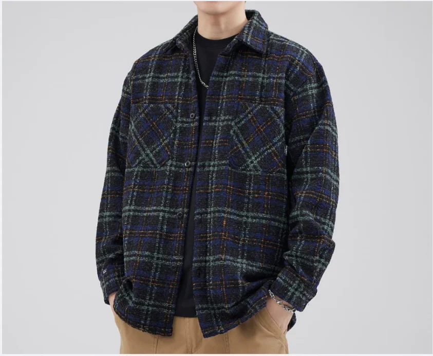 Winter Plaid Jackets Men Warm Fashion Lapel Woolen Coats Vintage Mature Smart Casual Japanese Style Handsome Chaquetas Hombre