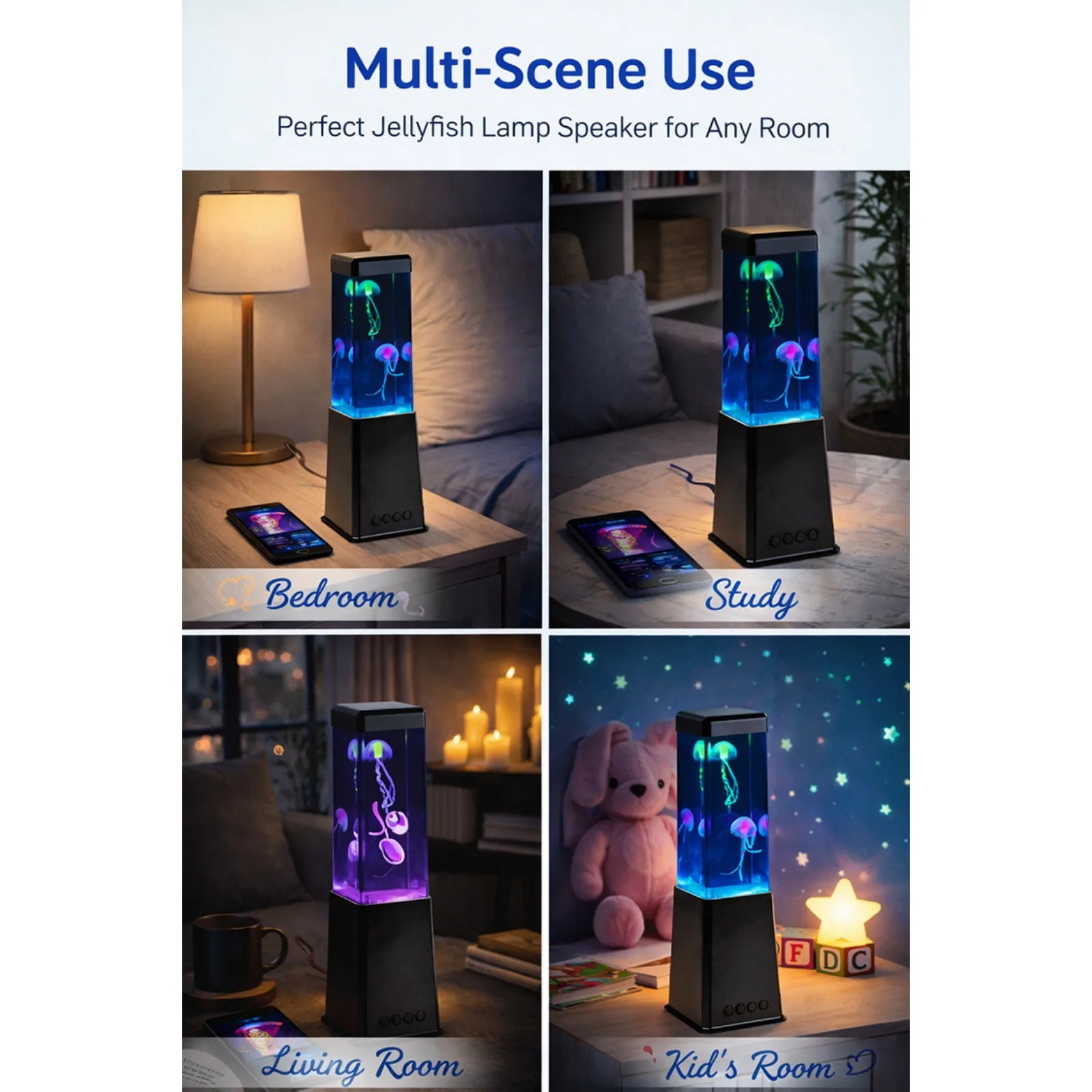 Square Jellyfish Wireless Bluetooth Speaker USB Mini Lamp - Color Changing LED Night Light with Speaker Desktop Decor Gift