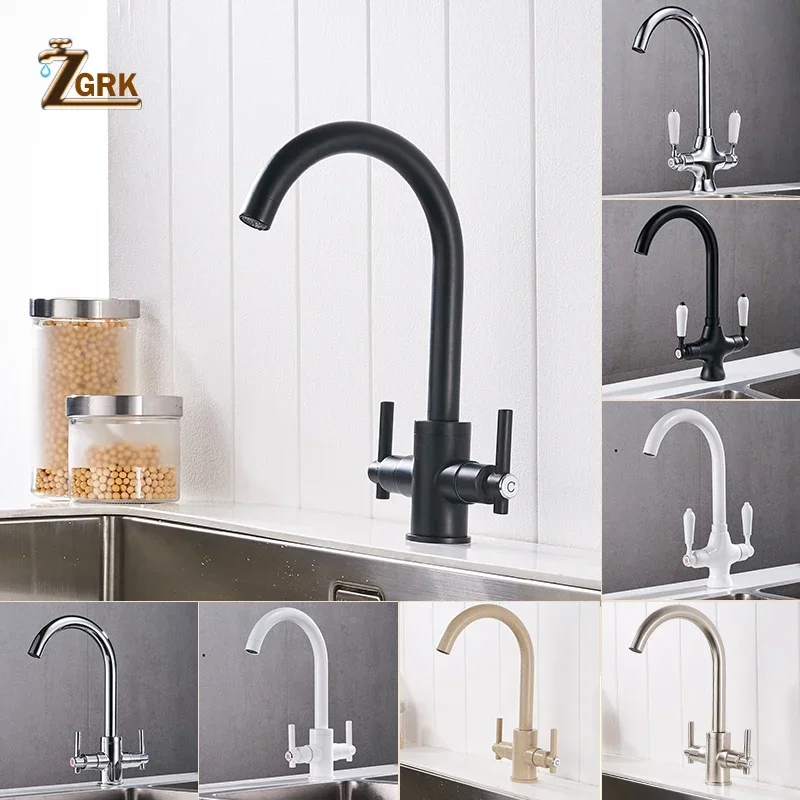 ZGRK Küche Armaturen Matte Schwarz Dual Griff Küche Tap Einzel Loch 360 Rotation Wasser Mischbatterie Chrom Weiß Waschbecken Tap